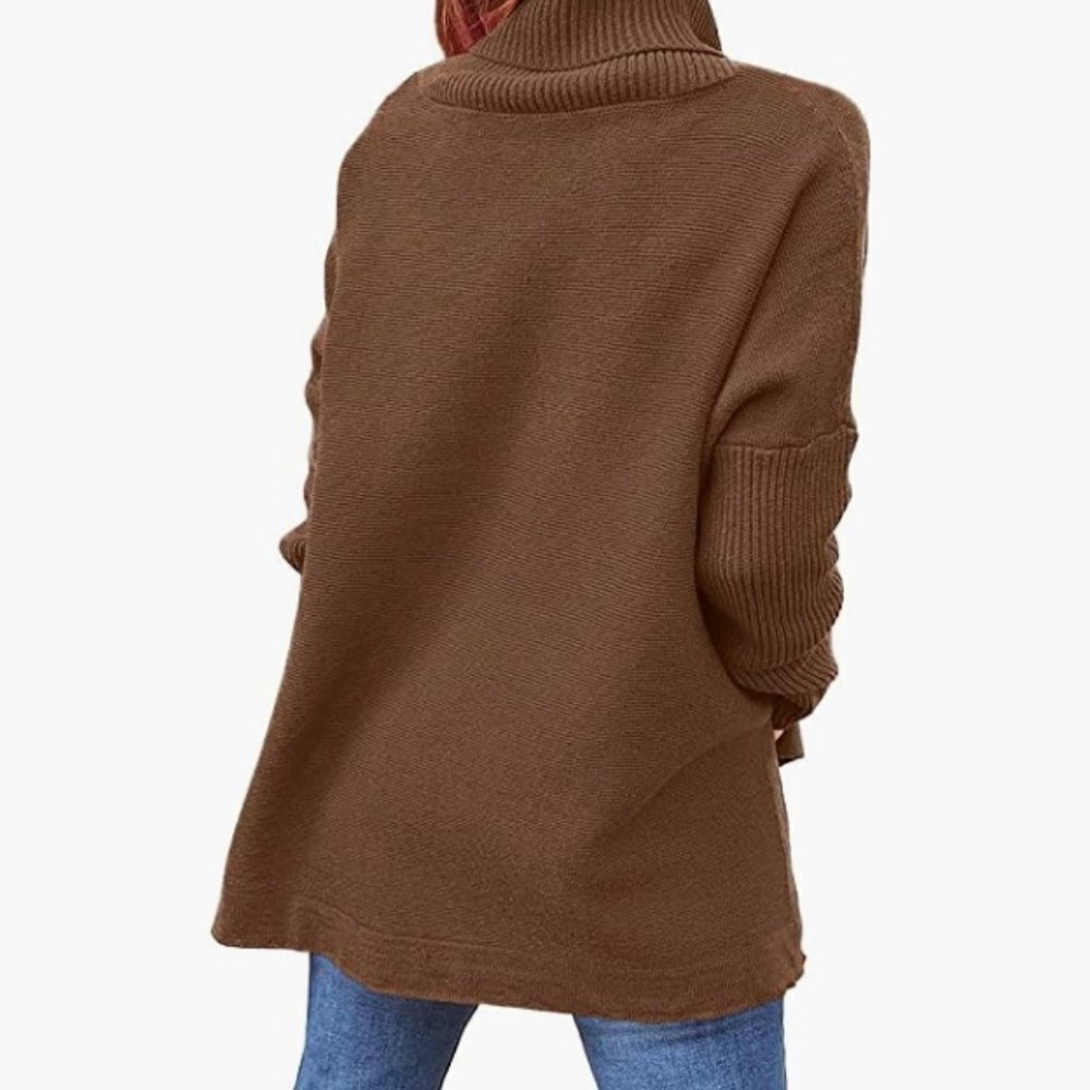 Turtleneck Oversized Sweater, Long Batwing Sleeve, Spilt Hem, Tunic Pull… - Picture 3 of 6